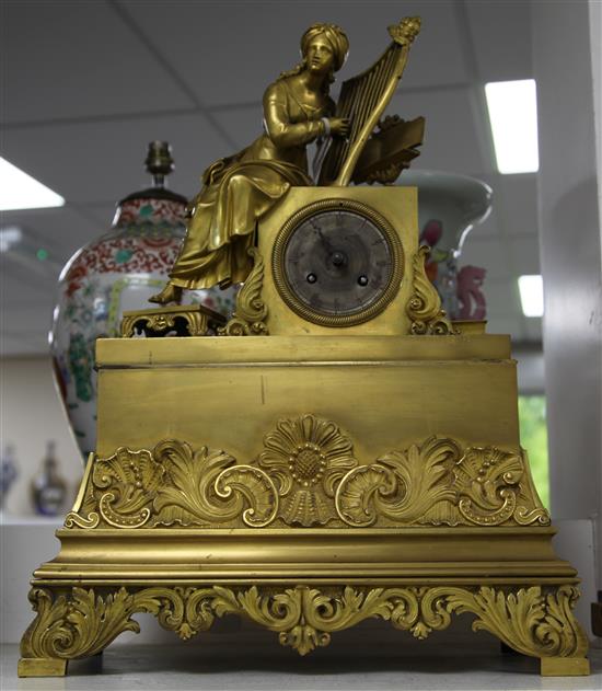 A 19th century French Empire style ormolu mantel clock 20in.